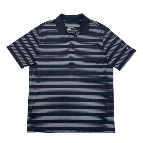 Nike Golf Shirt Mens L Large Navy White Striped Tour Performance Dri Fit Polo - Picture 1 of 12